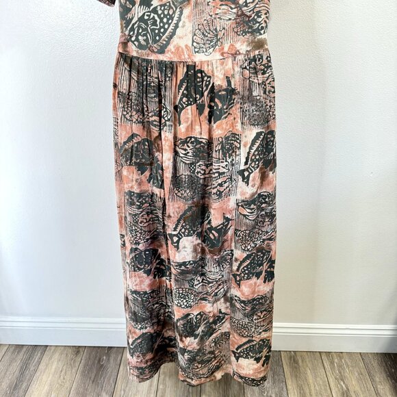 Vintage 80s Maxi Shirt Dress XL Koi Fish Sea Shells Beach Artsy Boho Crinkle - Picture 7 of 11